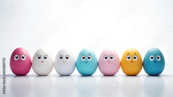 Fototapeta 一列に並んだカラフルな卵　Generative AI