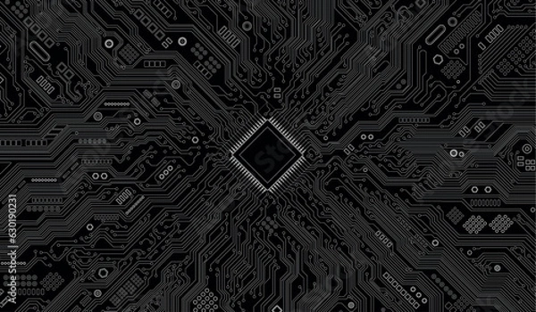 Obraz CPU Chip on Motherboard. Central Computer Processors CPU concept. Quantum computer, large data processing, database concept. Futuristic microchip processor. Digital chip.