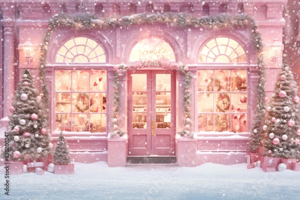 Obraz Pink Christmas shop. Ai generated image.