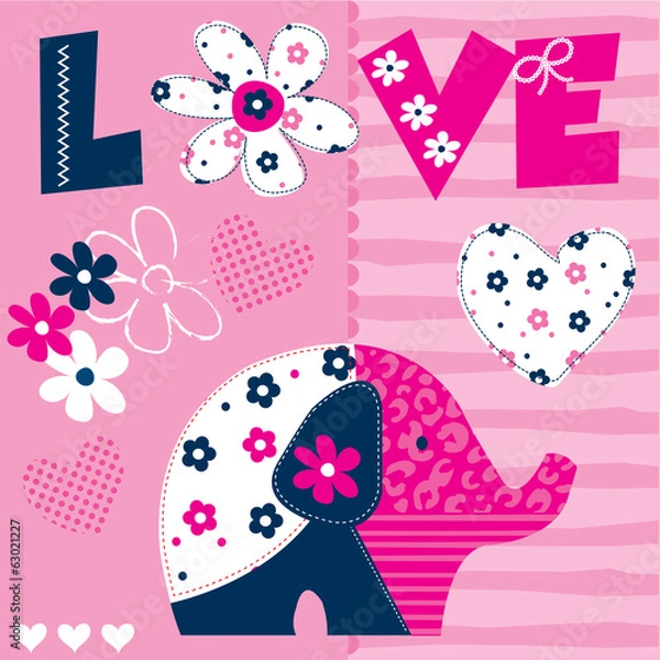 Fototapeta cute patchwork elephant pattern vector illustration