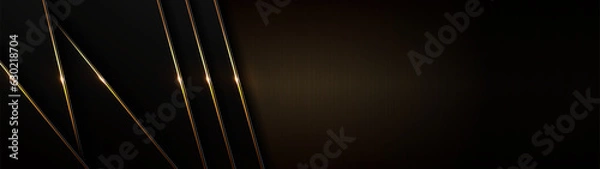 Obraz black gold background, golden light luxury image abstract, straight lines overlap layer shadow gradients space composition for banner, flyer cover layout, website template design