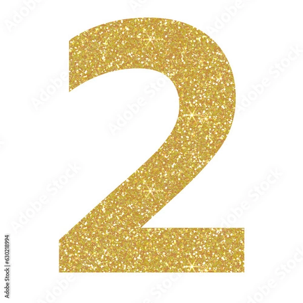Fototapeta Golden glitter number two in transparent background.Number 2 icon, Design for decorating, background, wallpaper, illustration.