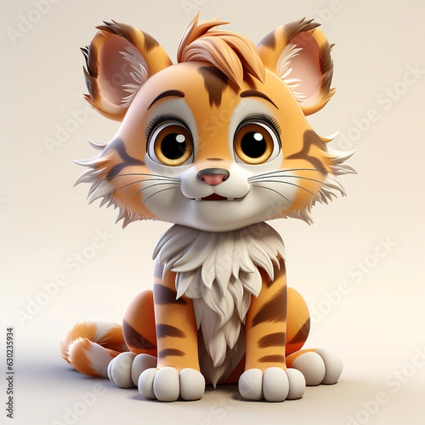 Obraz Cute tiger cartoon on white background