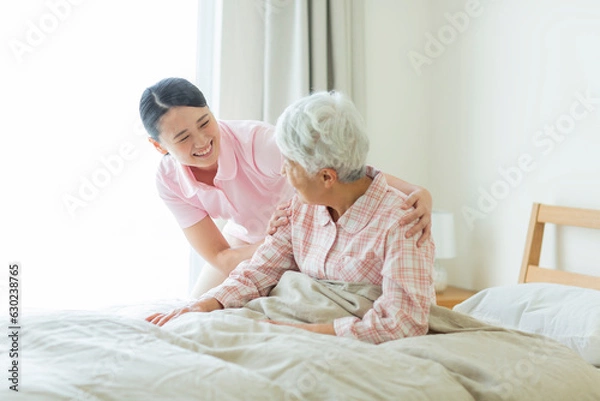 Obraz シニア女性と介護士
