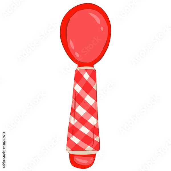 Obraz Red Spoon with cute design check pattern, spoon for dinner or picnic 