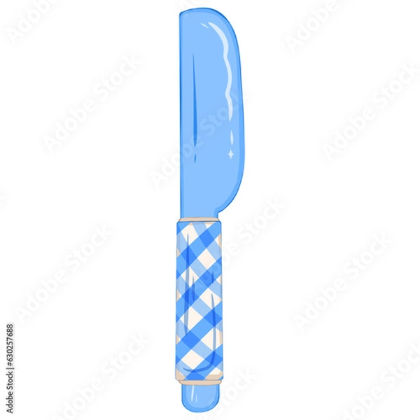 Obraz Knife with blue check pattern for dinner or picnic 