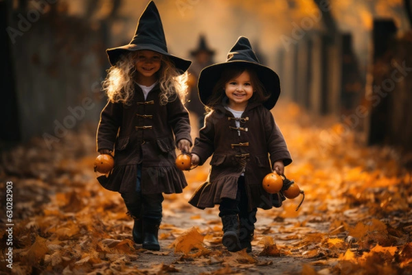 Obraz Dzieci w przebraniach halloween, wygenerowane przez AI