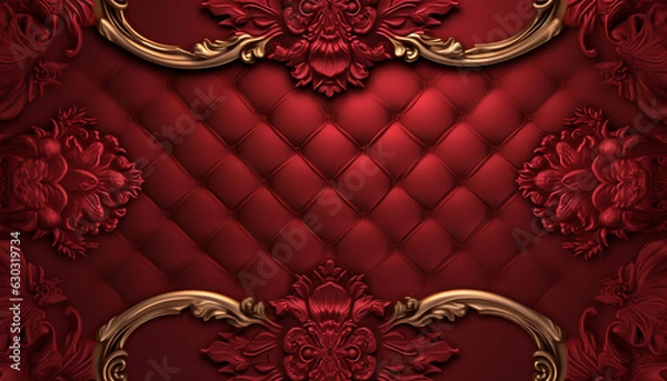 Fototapeta gold leaf batik carving pattern luxury red background. generative ai