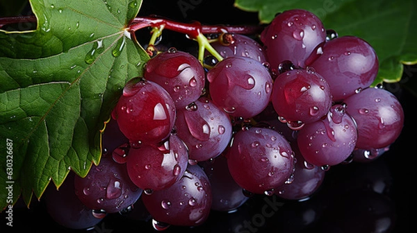 Obraz Multiple grapes under the rain, a symbol of skincare and natural product purity, generative AI