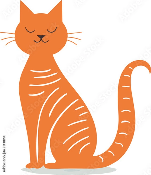Fototapeta Funny orange isolated cat sitting with closed eyes, flat design