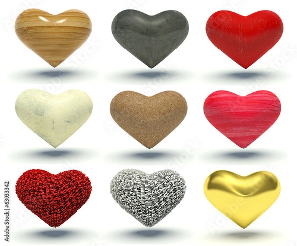 Fototapeta Set of hearts. 3d render