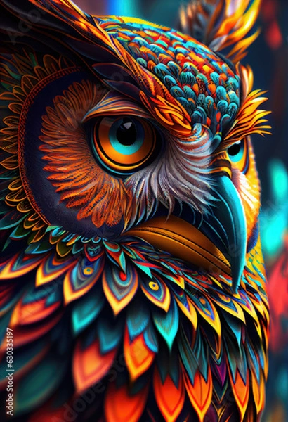 Fototapeta Generative AI Generative AI illustration of a spectacular owl, portrait