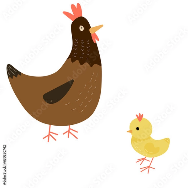 Fototapeta Vector mother hen and chick