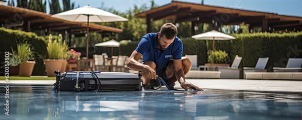 Obraz Swimming pool cleaner or maintenance service.
