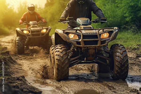 Fototapeta Thrilling Off-Road Adventure Man Riding ATV Vehicle on Challenging Track, Experiencing Outdoor Sports Activities. created with Generative AI