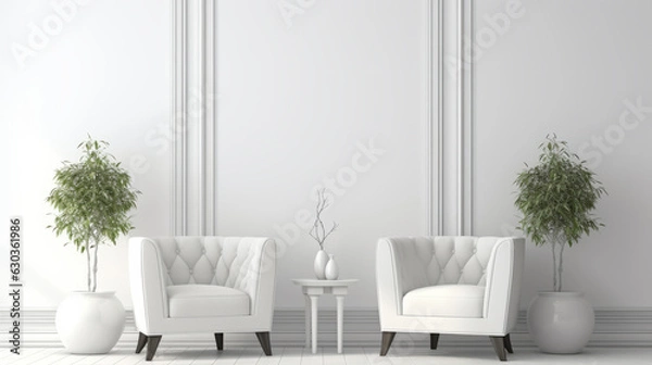 Obraz A minimalist white room with two chairs and a table