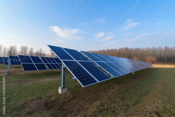 Fototapeta Generative AI Side view of solar panels on a power station