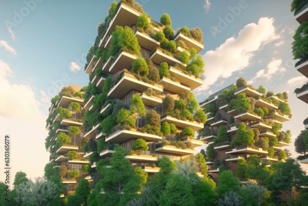 Fototapeta IA Generative sustainable building with lots of greenery