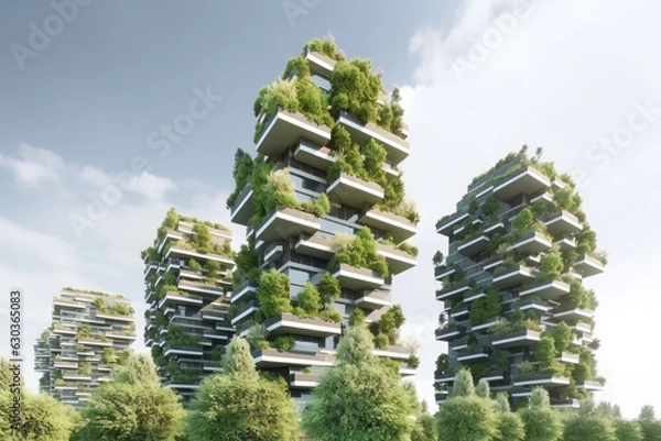 Fototapeta IA Generative Green cityscape with sustainable buildings