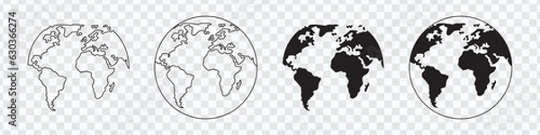 Fototapeta Planet icon set. Global map. Map symbol. international earth globe icon, World globe icon, Line vector