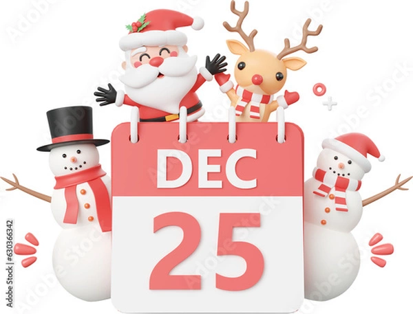 Obraz Santa Claus and friend with 25 dec calendar, Christmas theme elements 3d illustration
