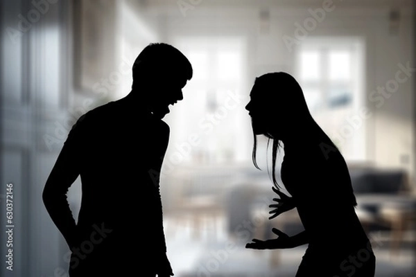 Fototapeta Family couple ignoring after fight misunderstanding problem, AI generated image