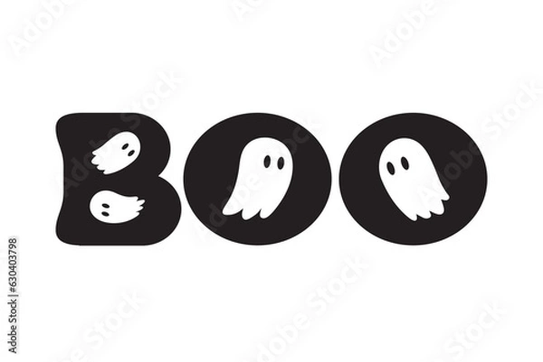 Fototapeta Boo Text with Ghost. Cute Halloween ghost with speech bubble. Boo. Vector.
