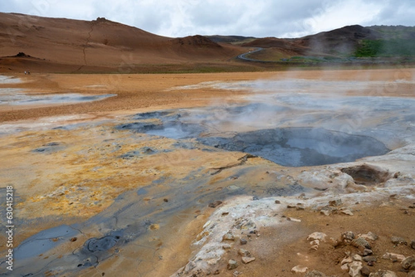 Fototapeta geothermal active fields in Geysir area, Iceland. Located on the popular tourist route known as the Golden Ring
