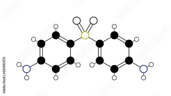 Fototapeta dapsone molecule, structural chemical formula, ball-and-stick model, isolated image antimycobacterials