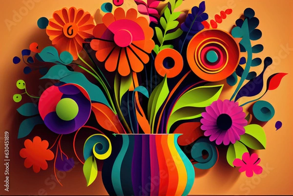 Fototapeta Generative AI illustration of embossed flowers in cardboard style, paper