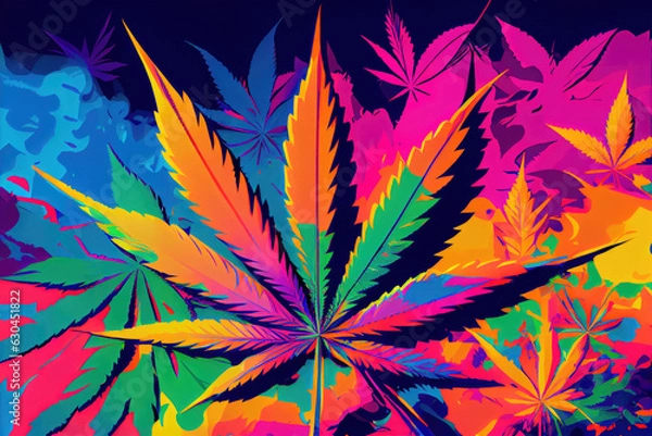 Fototapeta Generative AI multicoloured marijuana leaf illustration