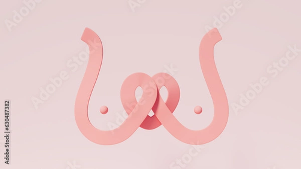 Fototapeta 3d illustration of breast shaped ribbon with a heart in the middle, breast cancer fight theme