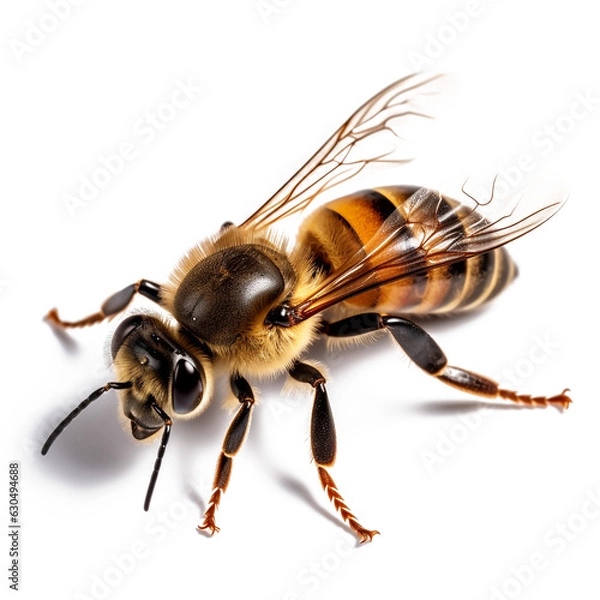 Fototapeta honey bee topview isolated on transparent background cutout made with AI generative technology