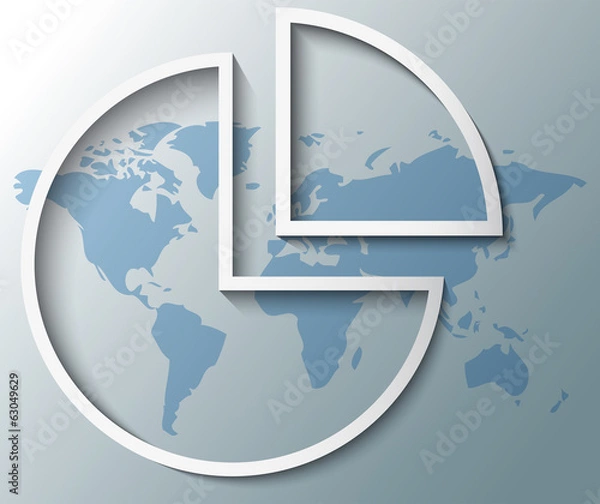 Fototapeta Illustration of pie chart with world map background