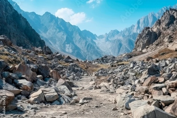 Fototapeta Rugged mountain terrain texture background, rocky and uneven mountain landscape, adventurous and breathtaking surface, majestic and awe-inspiring