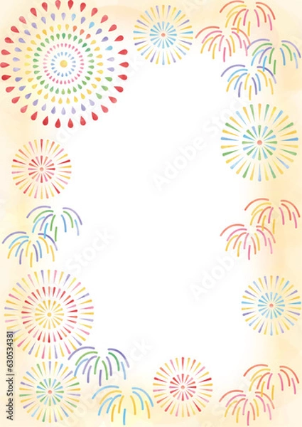 Fototapeta 花火と水彩フレーム