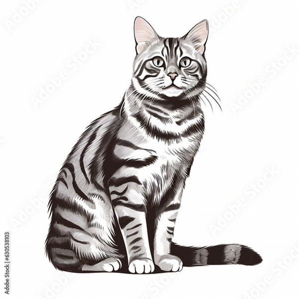 Obraz a tabby cat sitting illustration isolated on white