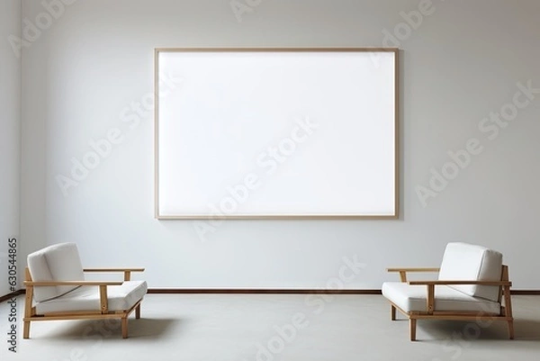 Fototapeta minimal room with an empty billboard and a chair. for Presentation, Mockup.