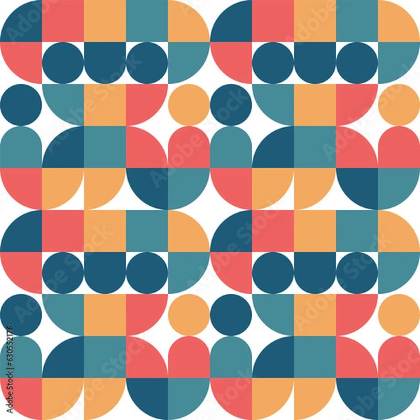 Fototapeta Geometric Mosaic Abstract Pattern Decorative Ornament Background Wall Vector Illustration Blue Red White