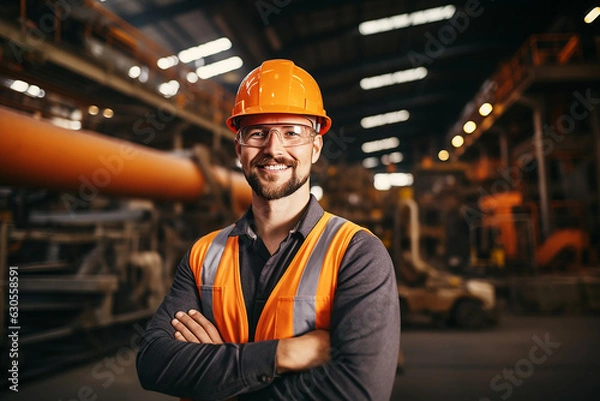 Fototapeta Professional engineer worker wearing uniform in a factory. Generative AI
