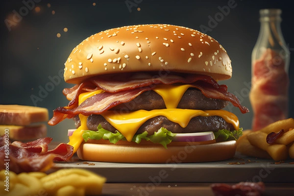 Fototapeta hamburger and fries
Generative AI