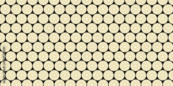 Obraz cool seamless japanese pattern with white and gold chrysanthemum pattern in traditional japanese style on black background
