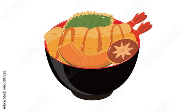 Fototapeta シンプルにデフォルメされた天丼のベクターイラスト素材_日本料理のイメージ・食文化・食べ物