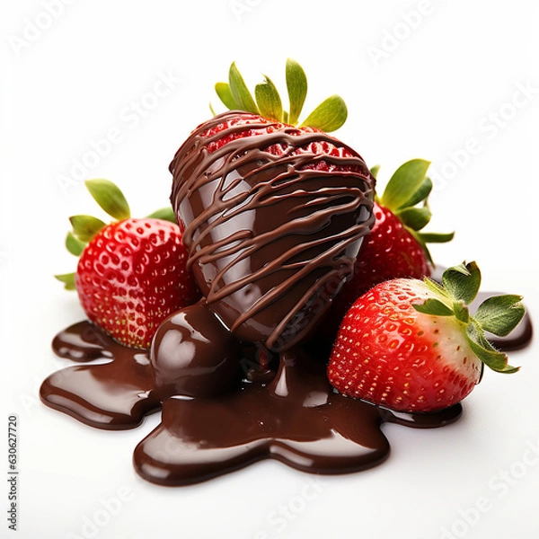 Fototapeta strawberry with chocolate dipping isolated on white. Made with generative ai