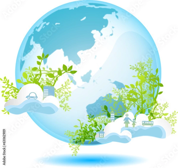 Fototapeta 緑と地球と街と人