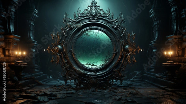 Fototapeta Mystical gothic mirror, dark gloomy background. Generative Ai