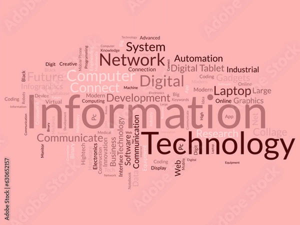 Fototapeta Word cloud background concept for Information technology. Computer network system use for internet communication skill develop. vector illustration.