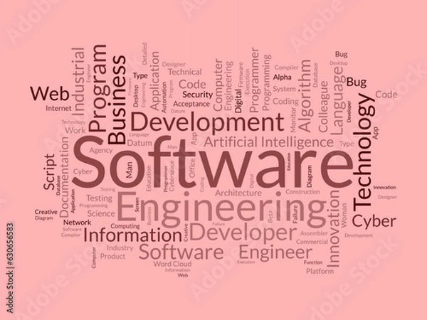 Fototapeta Word cloud background concept for Software engineering. computer programming system, cloud technology development of application management. vector illustration.