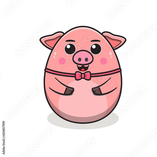 Obraz cute pig vector cartoon character, cartoon pig character, cute animal character, round shape animal character, animal mascot