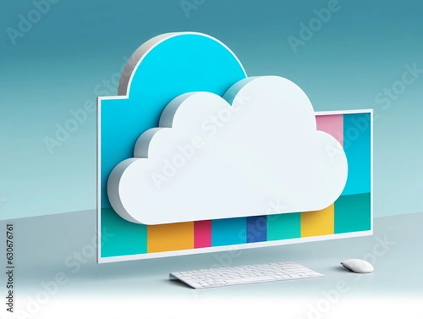 Fototapeta Cloud-Computing. Stilisierte Wolken in Verbindung mit EDV Ausstattung. 